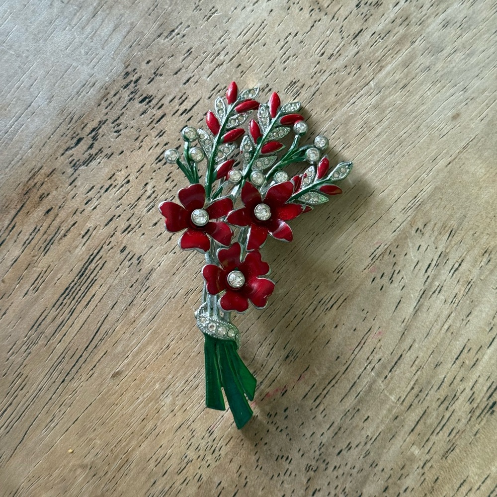 Elegant Red Floral Brooch